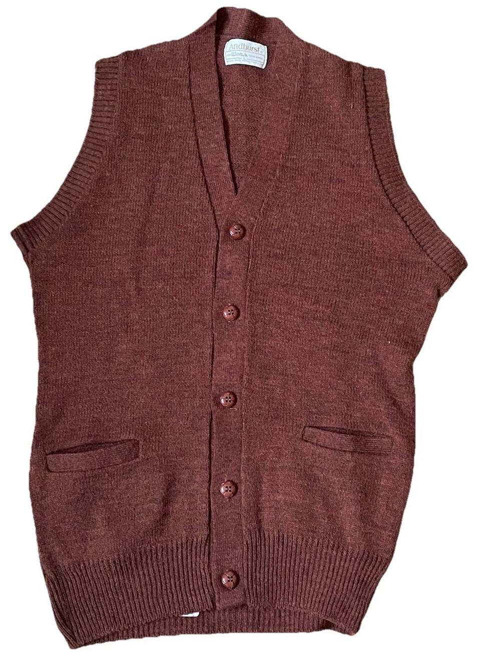 Vintage Andhurst Sweater Vest Mens Large Brown Button 1980s USA